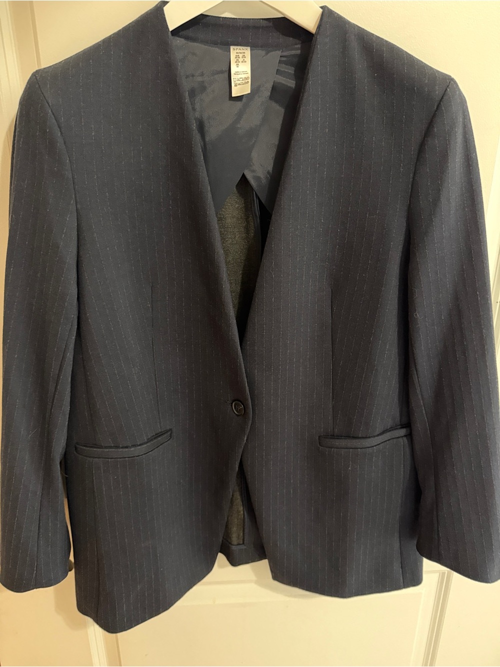 SPANX Navy Pinstripe Ponte Blazer